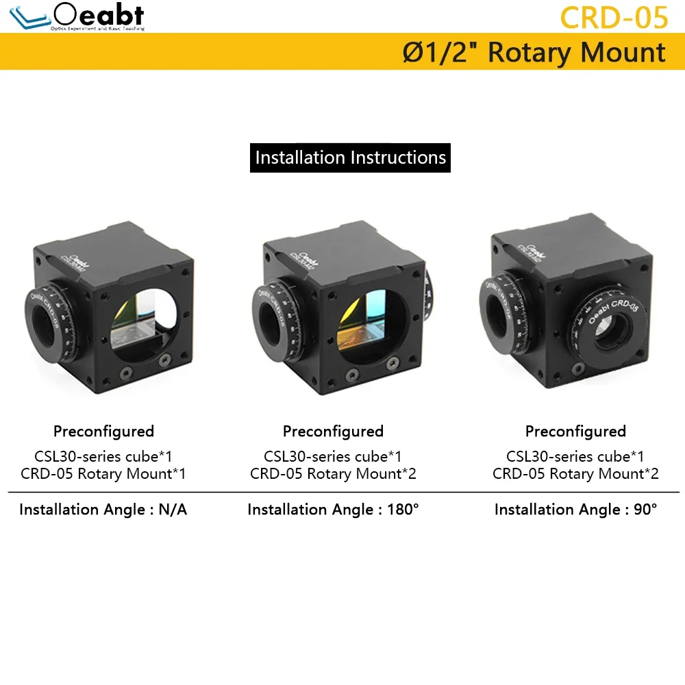 CRD-05 Indexing Rotation Mount for Ø1/2" Optics Cube-Mounted Broadband Variable Beamsplitter 30mm Cage System SM1 Optics Oeabt