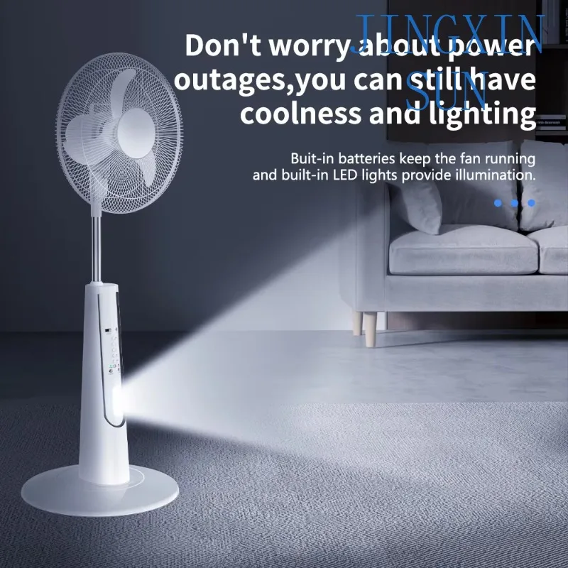 New Design Rechargeable Floor Standing Fan Electric Rechargeable 16Inch Solar Panel Fan With Led Light