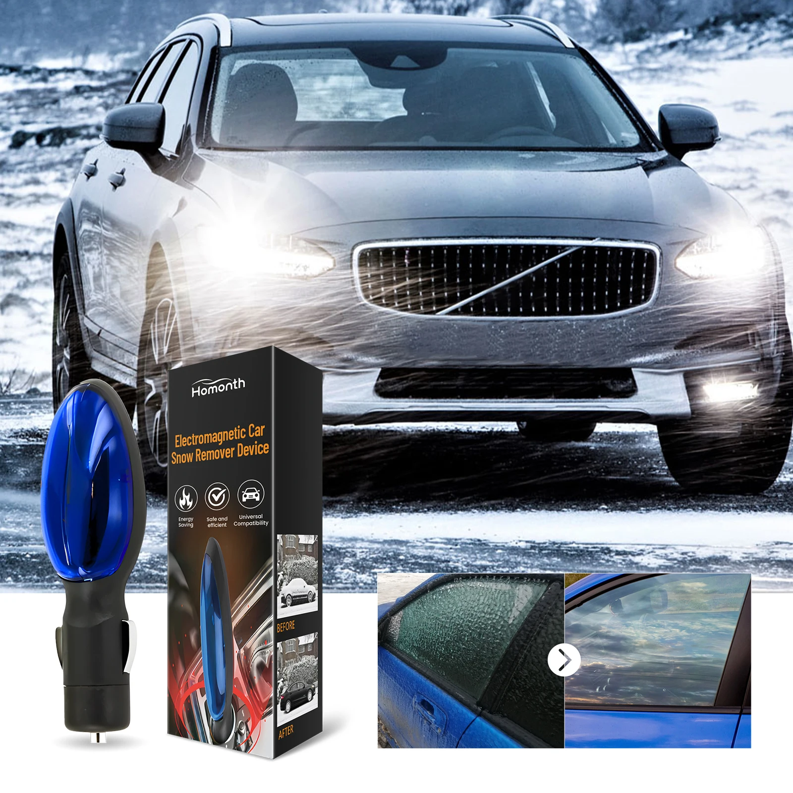 Snow removal device, car glass, snow removal, ice melting and defrosting, portable car deicing instrument