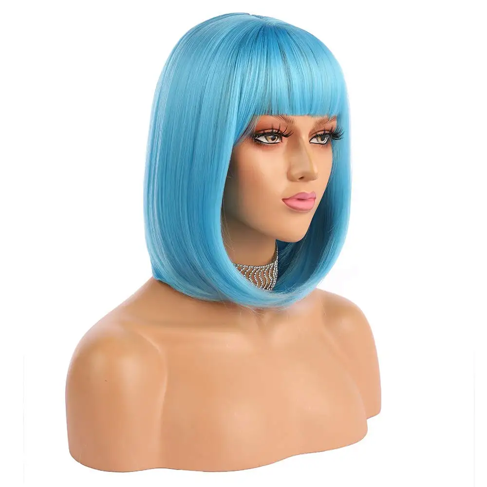 HAIRJOY Synthetic Short Bob Hair Wigs Straight with Flat Bangs  Colorful Cosplay Daily Party Wig for Women image 4