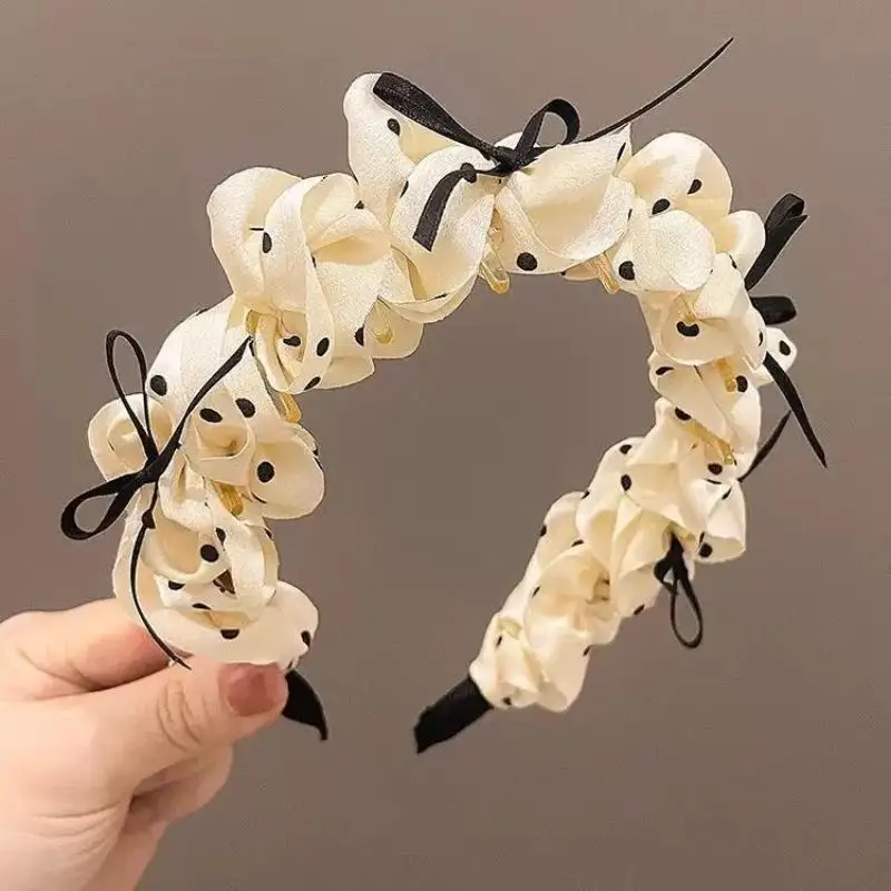 2 Stück Vintage Polka Dot Schleifen-Haarreif für Damen, Prinzessinnen-Stil Haarband für den täglichen Gebrauch, Make-up und Haarwäsche – Detail 4