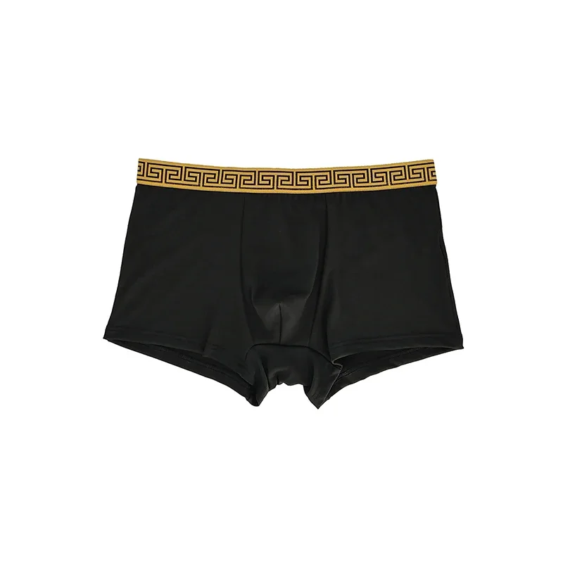 5-Piece Personalized Printed Waistband Men's Casual Black Boxer Shorts Comfortable Casual Underwear Men's Elastic Underwear