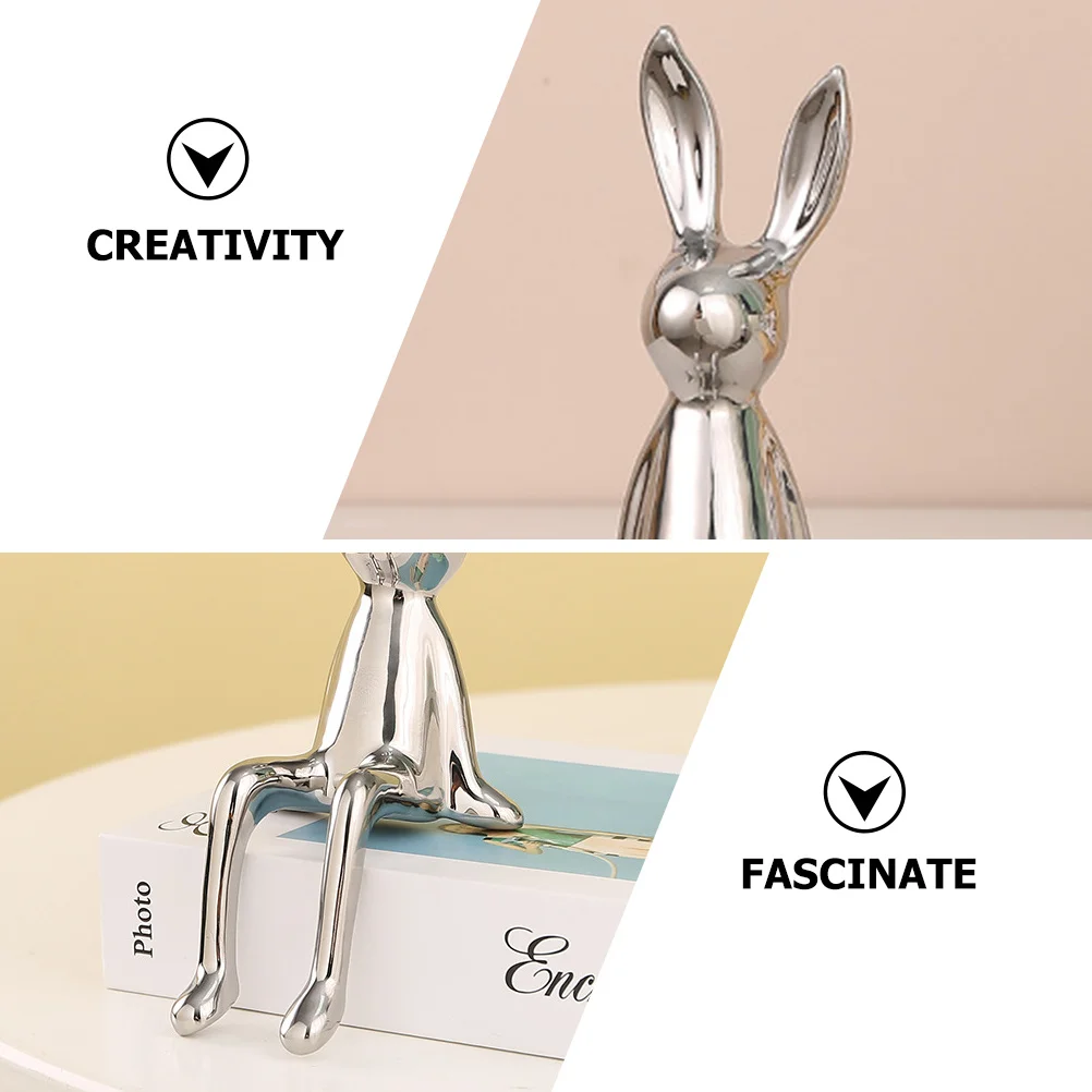 

Ceramic Bunny Ornament Electroplate Rabbit Statue Small Sitting Bunny Desktop Decoration Decorative Rabbit Craft for Home Table