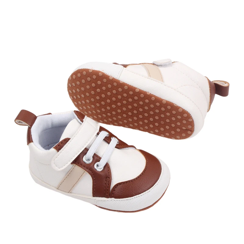 Infant Baby Boys Sneakers Stripe PU Leather Anti-Slip Soft Sole Prewalker Toddler First Walker Shoes