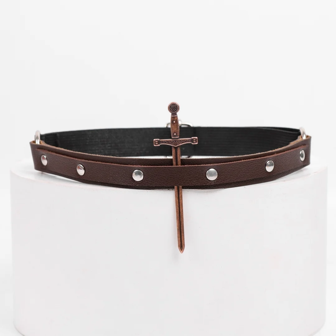 Adereços de perna medieval, 2 peças, couro pu, punk, rebite, leggings, arnês com espada de metal, cinto de adereços de halloween