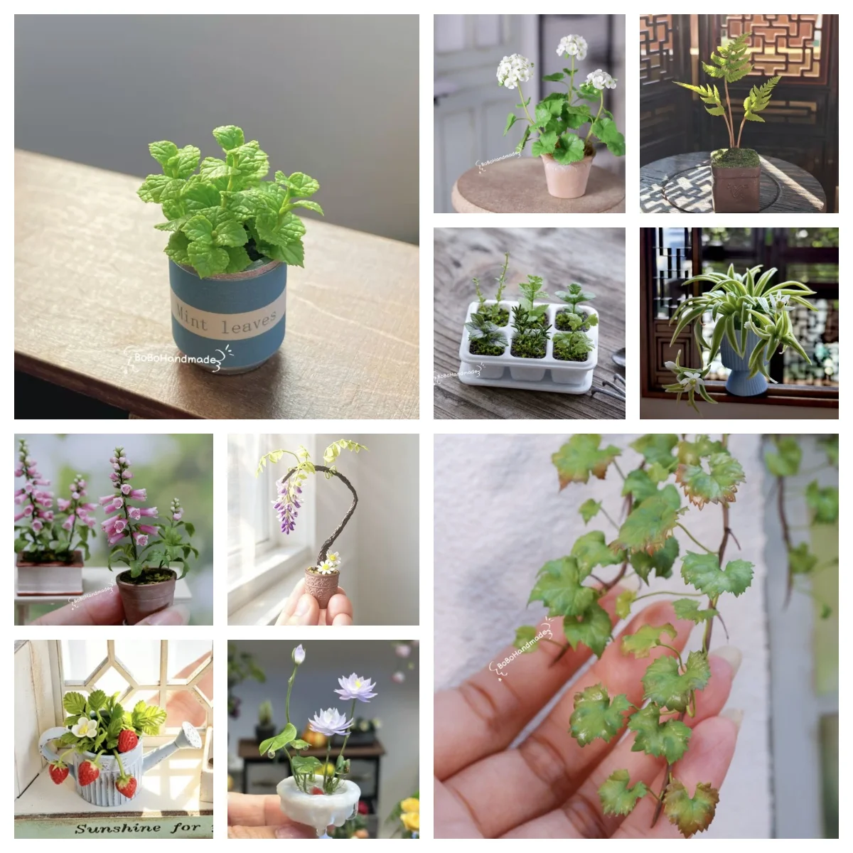 Oferta Imperdível: Conjunto de Plantas Miniatura 1:6, Videira Realista Artesanal, Hortênsia e Menta, Plantas Verdes em Vaso para Decoração de Jardim de Casa de Bonecas BJD