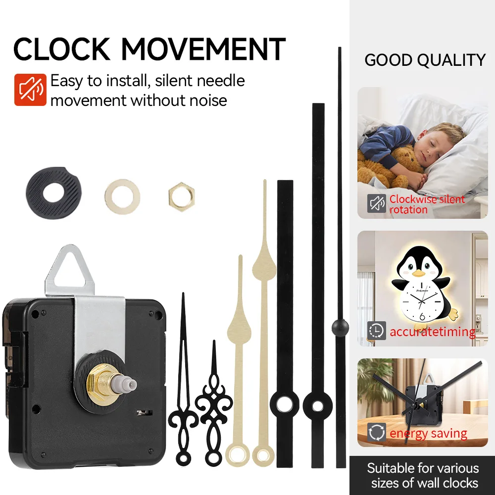 

DIY European Style Wall Clock Movement 6168S-16.5mm+6168S-22mm Quartz Movement Machine With 5 set Pointers For Clock Repair Tool