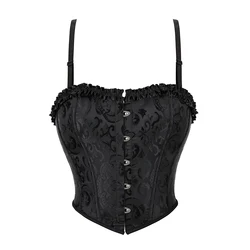 5 Busks Short Style Spaghetti Straps Overbust Corset Camisole Jacquard Waist Bustier Crop Top