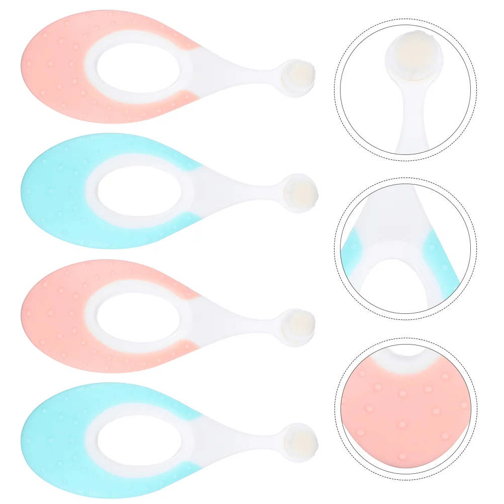 

4 Pcs Children's Toothbrush Newborn Baby So Soft with Suction Cup Kid Oral Care Pbt Case Infant