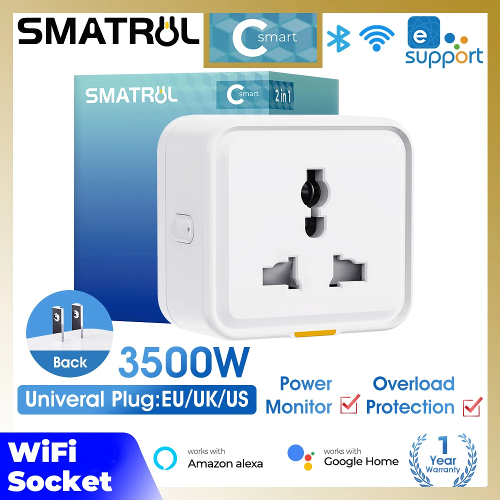 20A 3500W Ewelink WIFI Plug Smart Socket EU UK US Universal Travel Adapter Overcharge Protection Power Monitor Timing AC Outlet