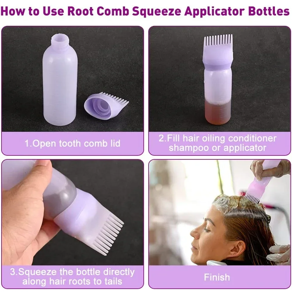 160ml Hair Root Comb Applicator Bottle Dispensing Hair Dye Applicator Comb Brush Salon Hair Coloring Hairdressing Styling Tools