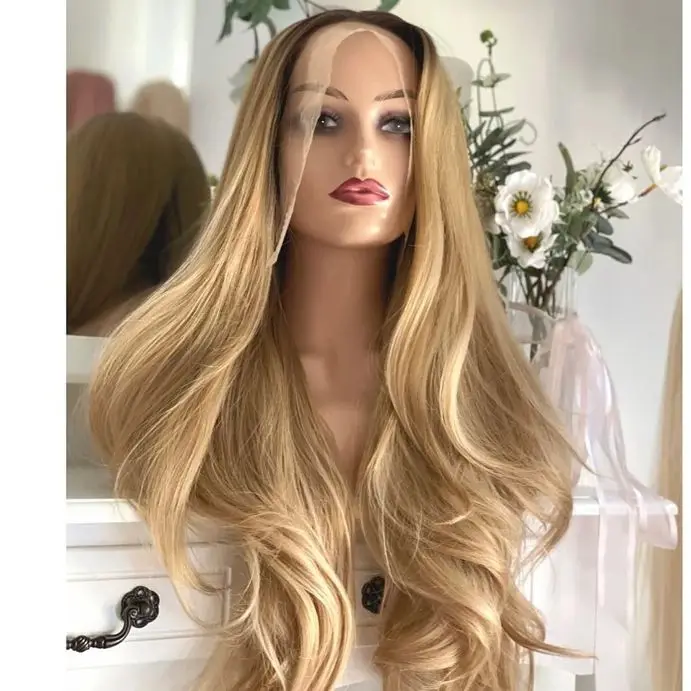 Preplucked Hairline With Baby Hair Synthetic Wig Honey Caramel Blonde Mix Synthetic Wig Heat Resistant Fiber Hair Wigs Cosplay