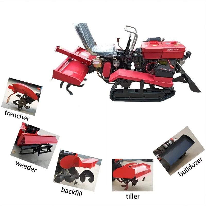 Heavy Duty Diesel Rotary Tiller Crawler Mini Tractor Cultivator High Efficiency Small Farm Plowing Machine