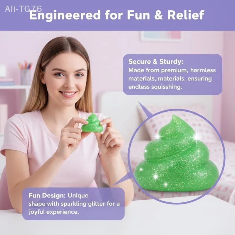 [P] Cute Glitter Poop Squeeze Toys Soft Elastic Adorable Cartoon Design For Kids Stress Relief Desktop Party Favors Decor