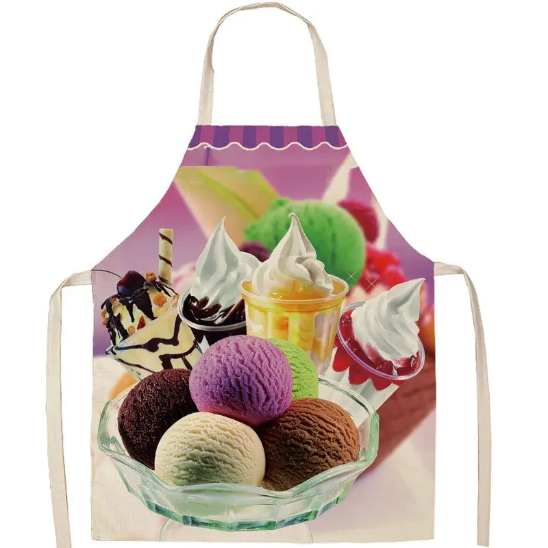 Fashion Ice Cream Series Apron Cold Drink Restaurant Fruit Pattern Apron Unisex Apron Kitchen Cleaning and Anti Fouling Apron