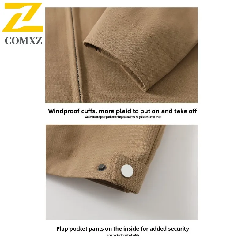 COMXZ 2025 Mens Japanese Vintage Workwear Jacket Zip Detail Casual Coat