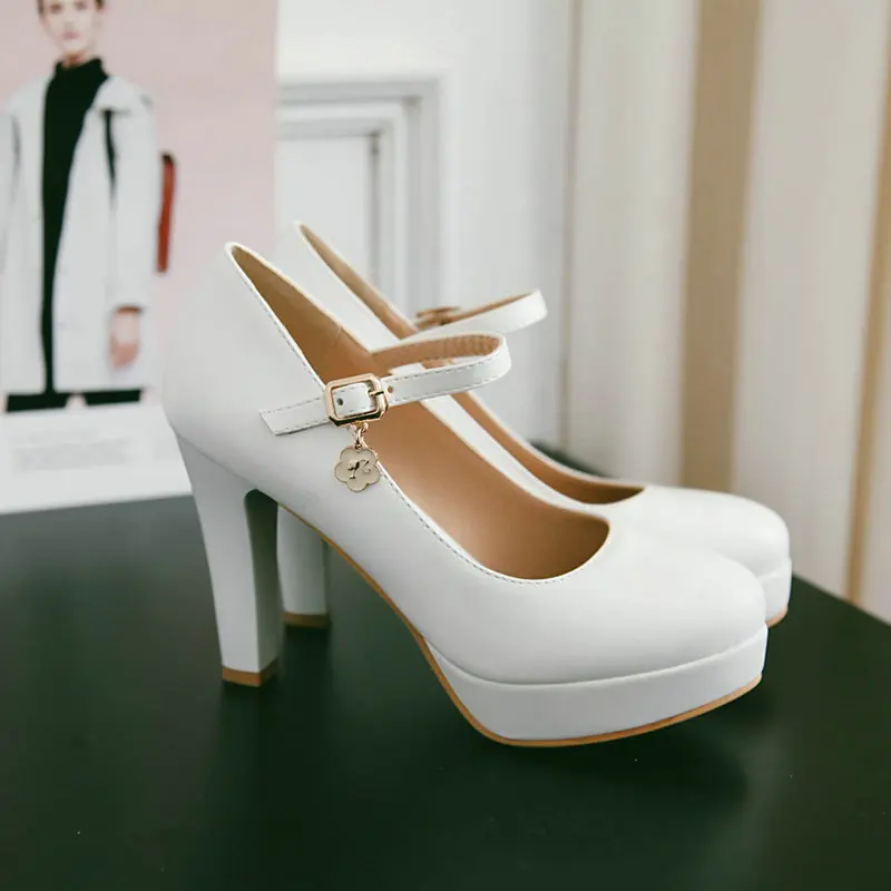 Extra Big Size 45 46 47 Round Toe Platform Shallow High Heel Pumps Pink White Cosplay Lovely Mary Janes Stiletto Heels Shoes view 6