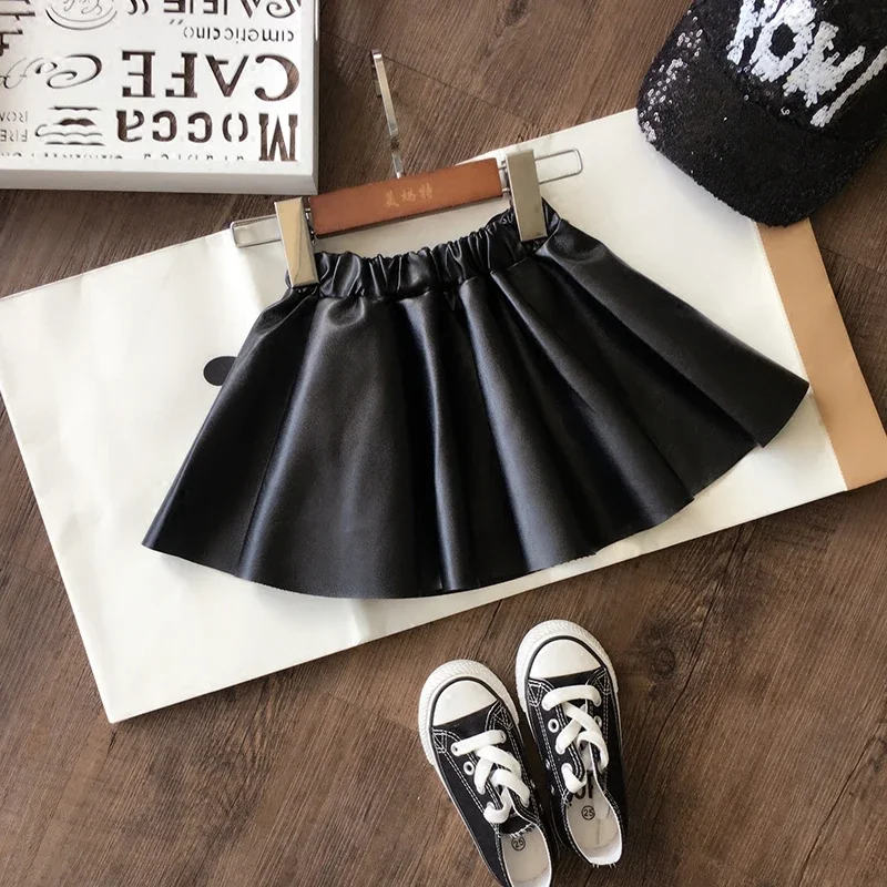 

2024 new spring autumn Girls Kids leather PU skirt comfortable cute baby Clothes Children Clothing