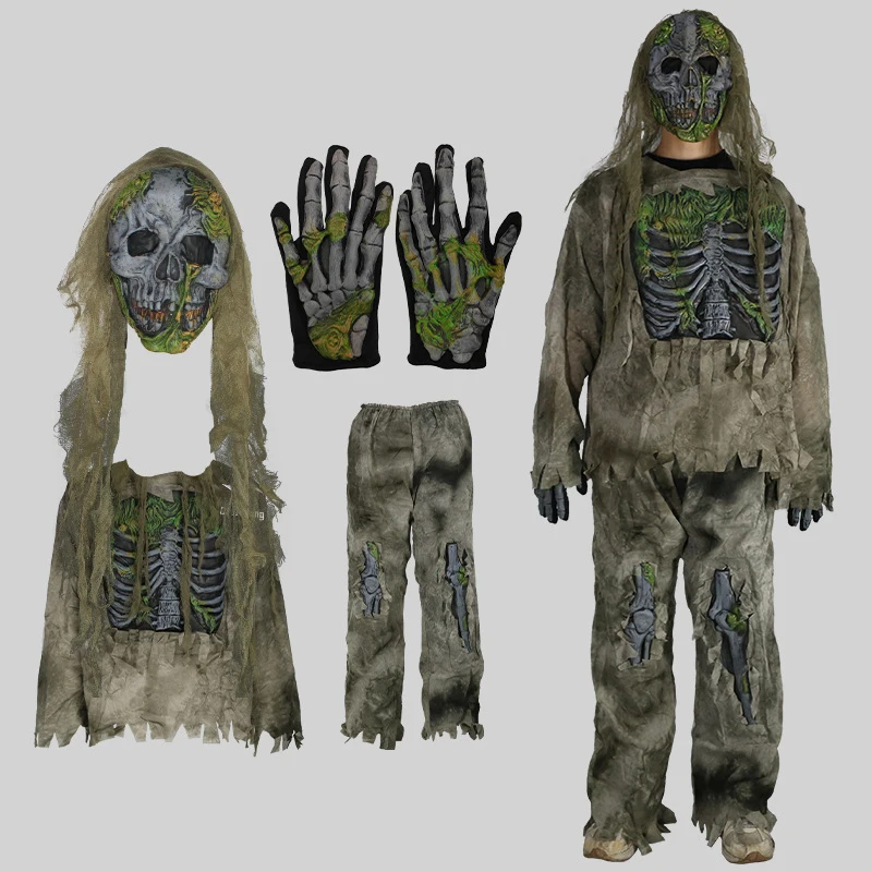 

Zombies Cosplay Costume Horrible Vampire Suit Adult Halloween Dress Up Day of The Dead Outfit Skeleton Tops Festival Clothing