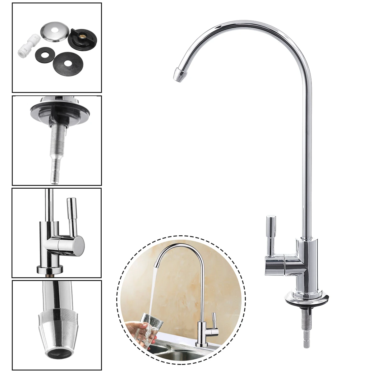 1/4 Inch Water Filter Tap Faucet Connect Hose Reverse Osmosis Filters Parts Purifier Direct Drinking Tap External Chrome Plating