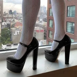Ahhlsion New Fashion Women Spring Pumps Patent Leather Round Toe Buckle Elegant Black Party Shoes Ladies US Size 5-20