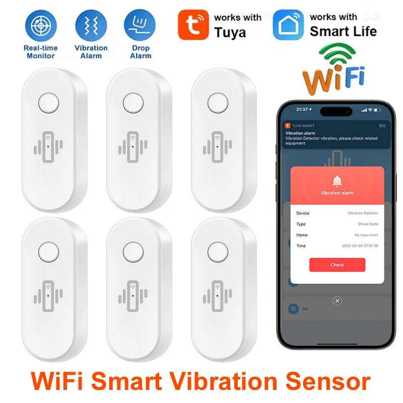 Tuya WiFi Vibration Sensor Alarm Instant Activity & Vibration Detection Security Smart Life APP Alert History Record