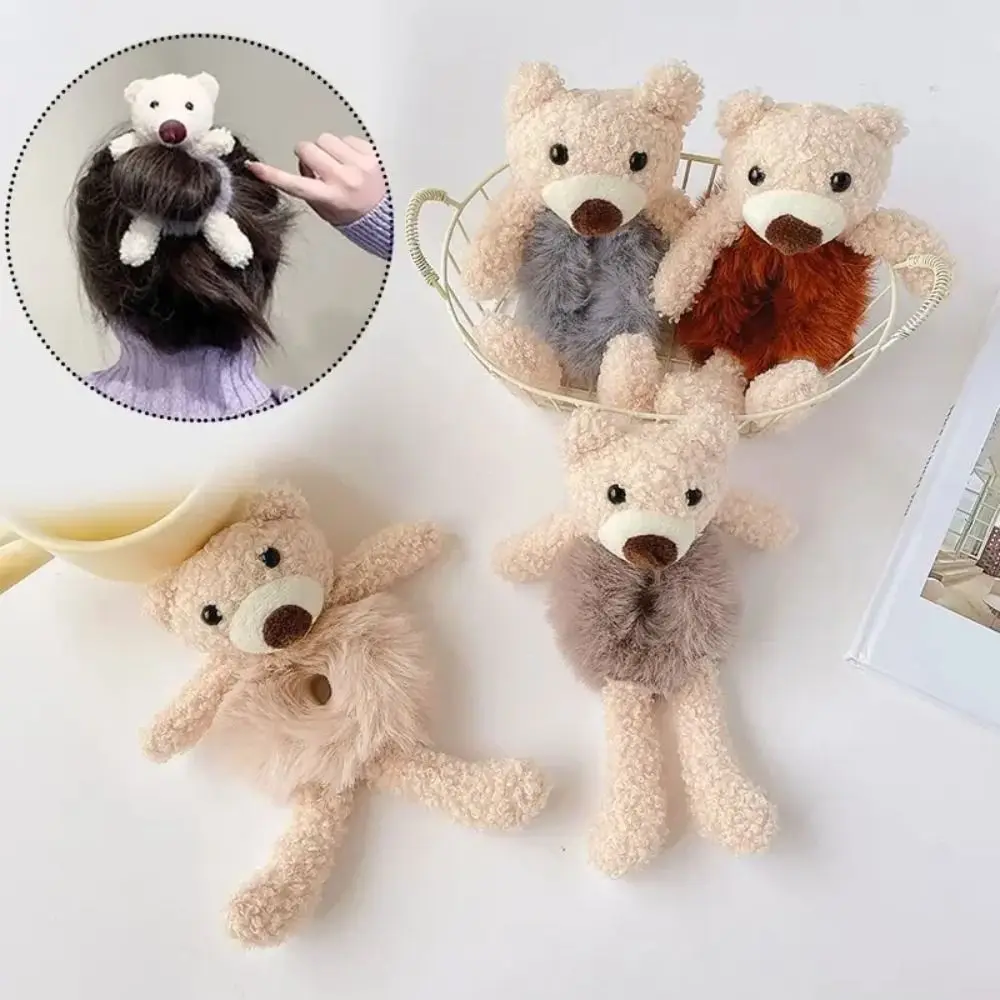 1Pcs Durable Cute Bear Girls Lovely Scrunchies Plush Soft Hair Band Warm Imitation Rabbit Fur Hair Rope Hair Accessories