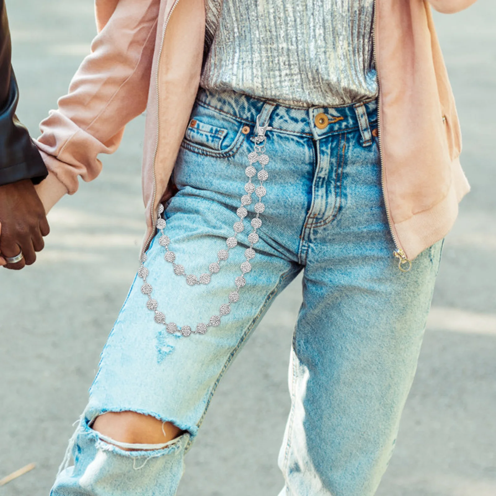 

Rhinestone Pants Chain For Men Punk Hip Hop Wallet Chain Metal Trouser Decoration Durable Streetwear Belt Accessory