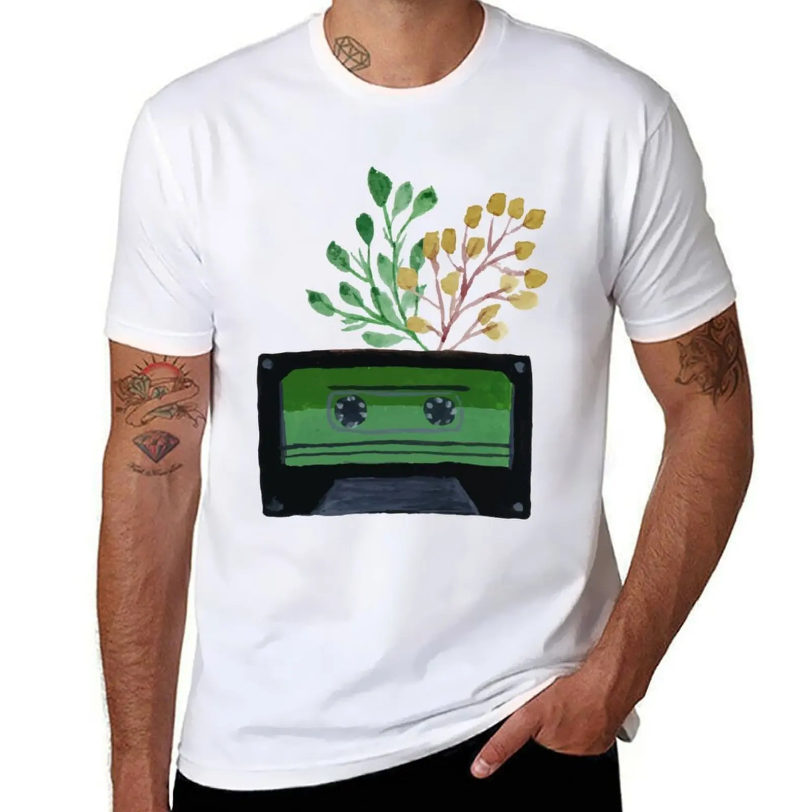 

Vintage Paint Radio and Flower T-Shirt cotton t shirts high quality cotton t shirts man 100% T-Shirt