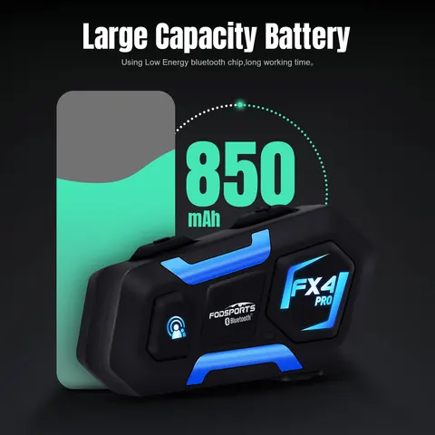 2 шт. Fodsports FX4 Pro Мотоциклетная гарнитура, Bluetooth шлем гарнитура, 4 гонщика 1000 м, FM-радио.