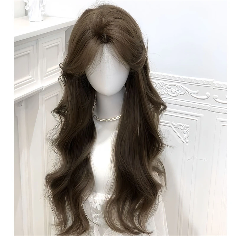 Wig full head cover, long curly hair daily full head wig, naturally divided into large wave wigs, women's style