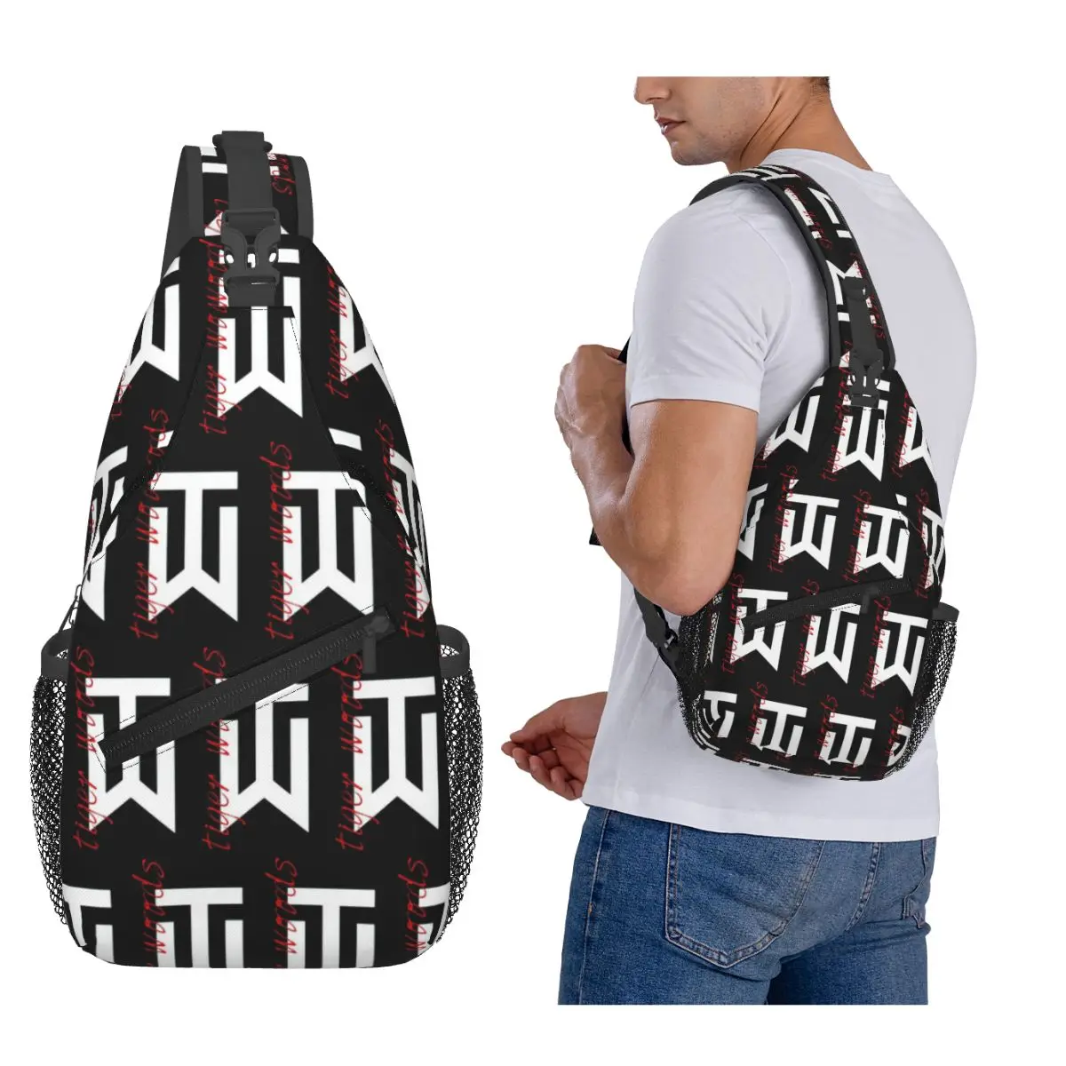 Golf Logo Tiger Pattern Chest Bag Men Sling Crossbody Backpack Chest Bag Traveling Hiking Daypack Shoulder Bag