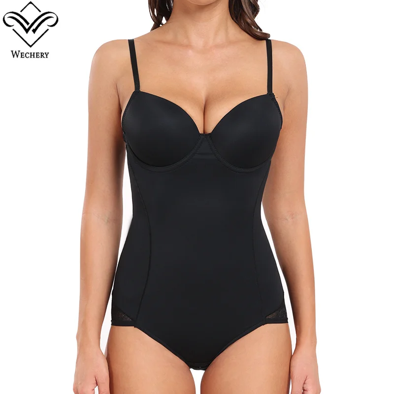 Wechery sexy bodysuit shapewear push up bunda levantador controle de barriga virilha aberta renda bunda roupa interior feminina com copo