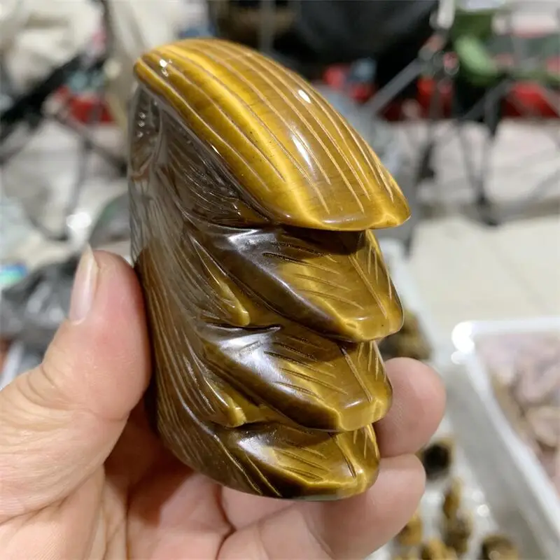 Natural Tiger Eye Stone Eagle Stone Head Carving Reiki Faith Handicraft Ornaments Healing Home Decoration Gift 1PCS