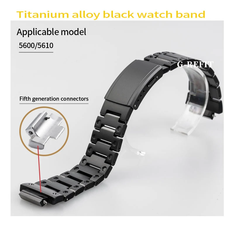 G-Refit 5TH Titanium alloy DW5600 G5600E GWM5610 GWB5600 Watchbands Bezel Strap Set Watchband Metal/Case black band With Tools