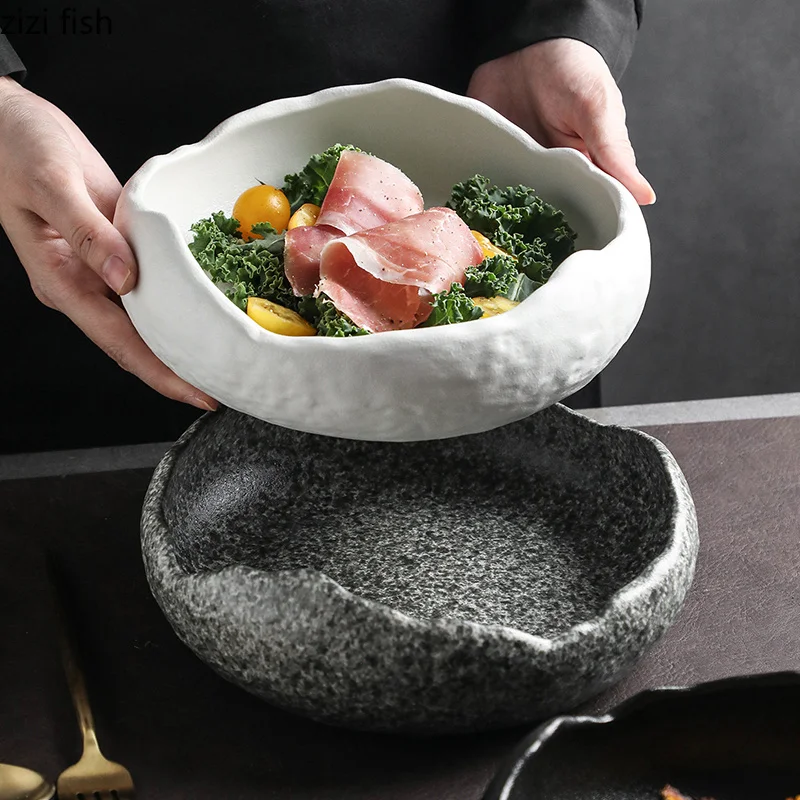 Creative Eggshell Plate Ceramic Irregular Soup Bowl Salad Plate Dessert Snack Plate Serving Dish Restaurant Specialty Tableware