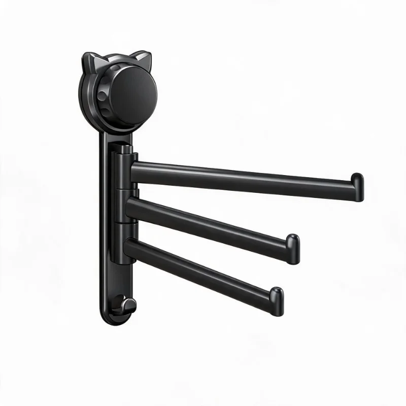 Nail‑Free Swivel Towel Bar, Strong Suction Cup 3‑Arm Folding Wall‑Mounted Towel Rack for Bathroom Kitchen