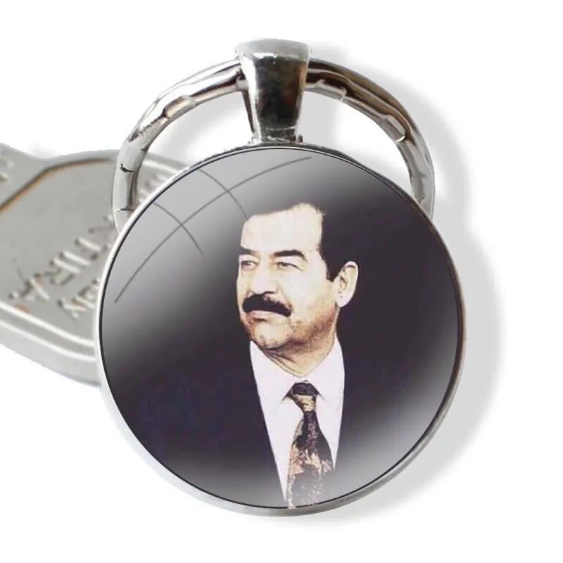 Saddam Hussein Iraq Arabic Keychain Glass Cabochon Metal Pendant Classic Men's Women's Keyring