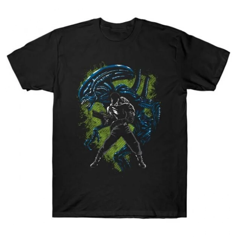 Space Fear Sci-Fic Alien Gift T-Shirt Weyland Horror movie Xenomorp 100% cotton Short Sleeve Graphic clothes All size tops S-6XL
