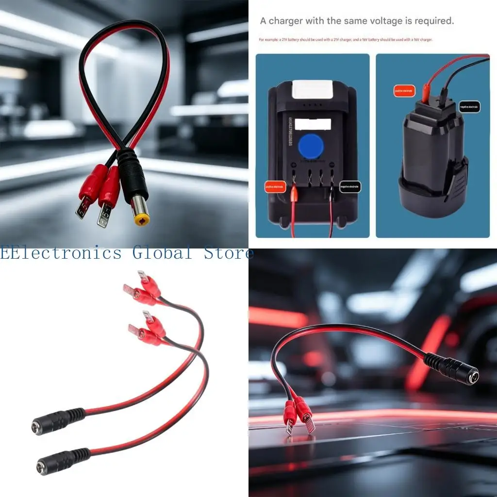 462B 2Pieces 5.5X2.1mm Male To C45 Male Blade Battery Charging Wire For 12V to 42V Electric Tools Flexible Battery Cable