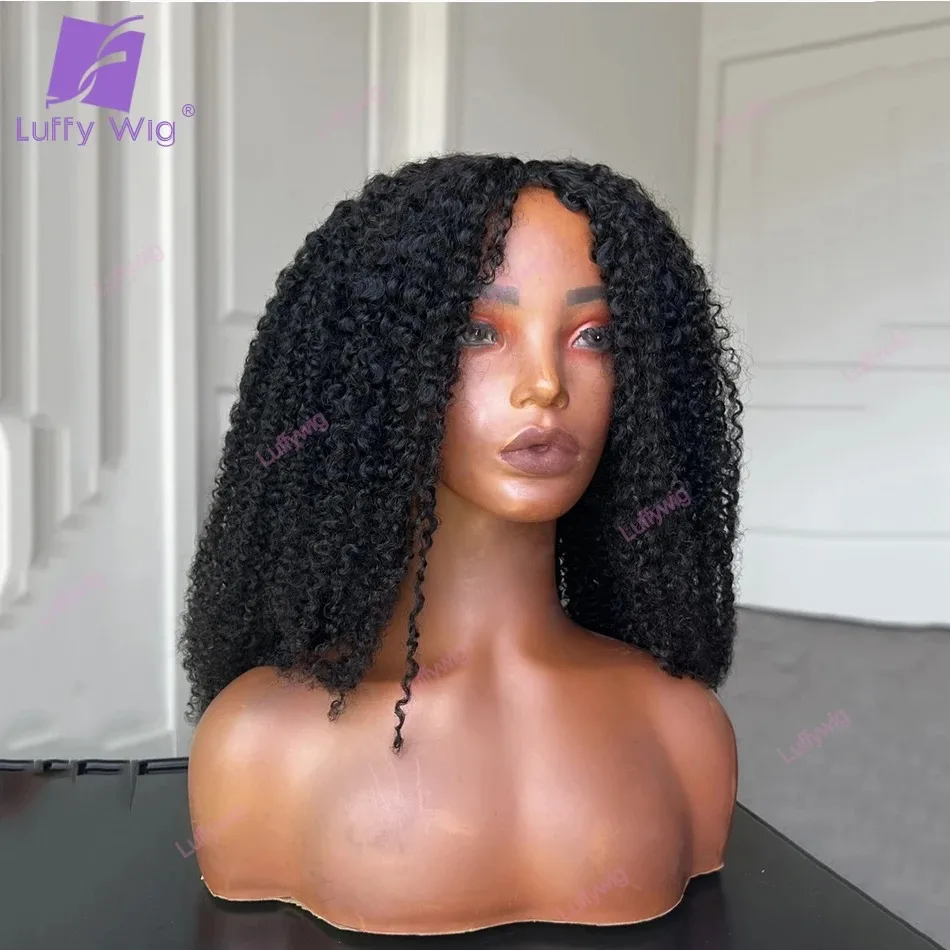 200Density V Shape Wig Kinky Curly Glueless Human Afro Hair Short Curly V Part Wig No Leave Out Upgrade U Part Wigs For Women