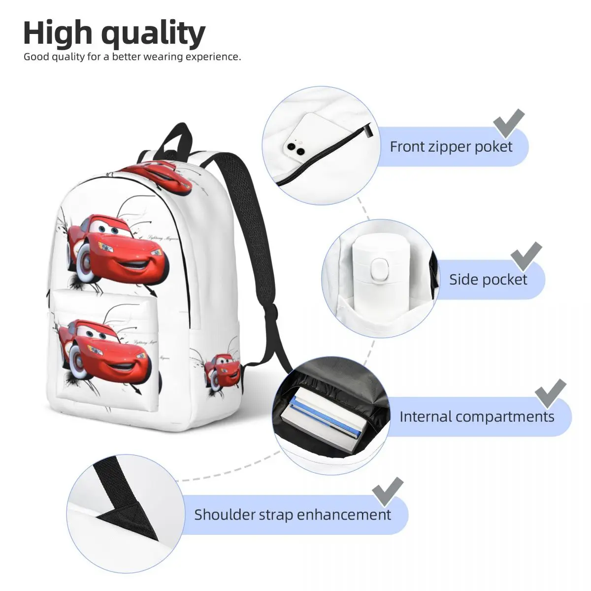 Custom Lightning Mcqueen Cars Canvas Backpack Men Women Fashion Bookbag for School College Cars Bags