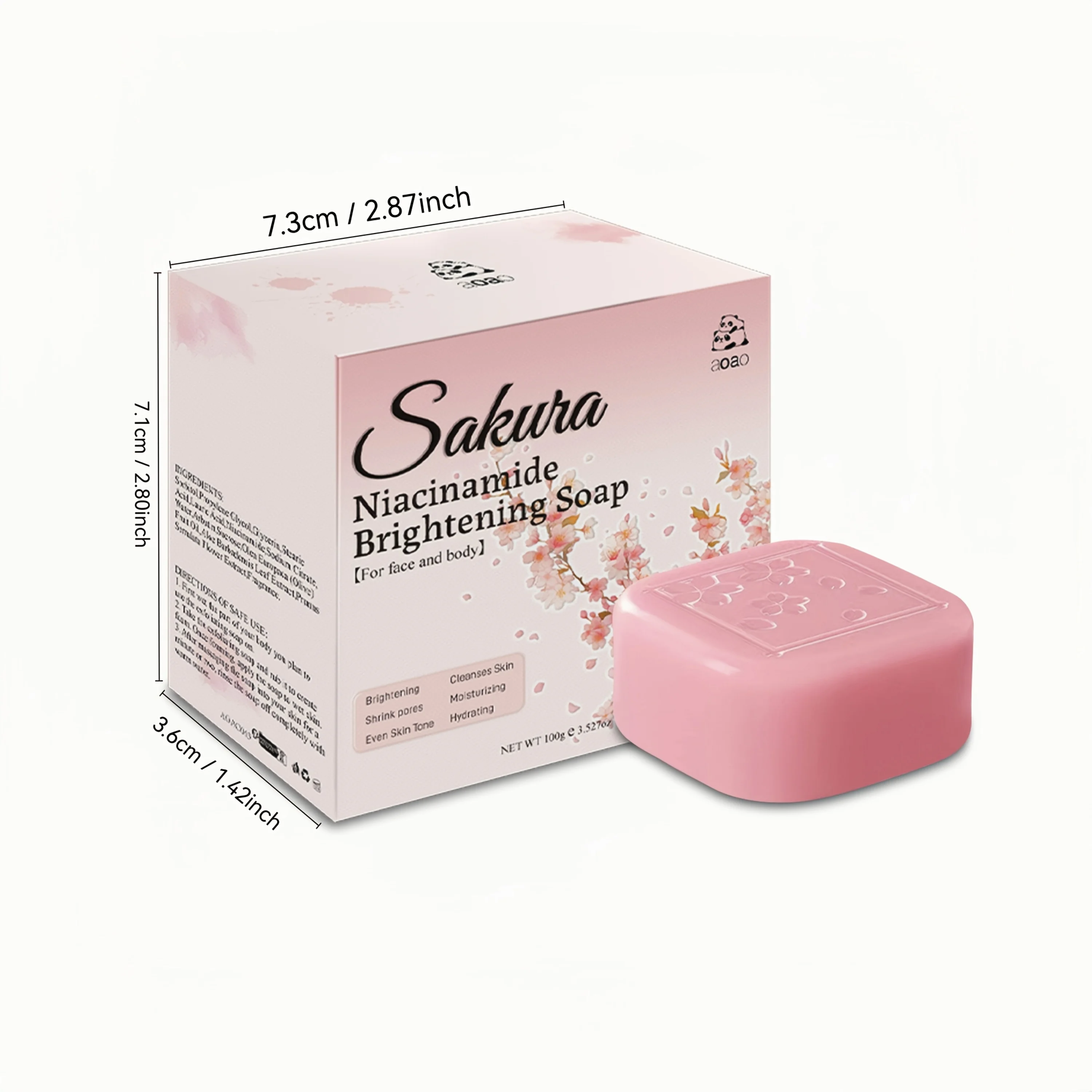 AOAO Sakura Brightening Bar Soap -Formaldehyde-Free,  Cherry Blossom Scent, Deep Cleansing, Moisturizing
