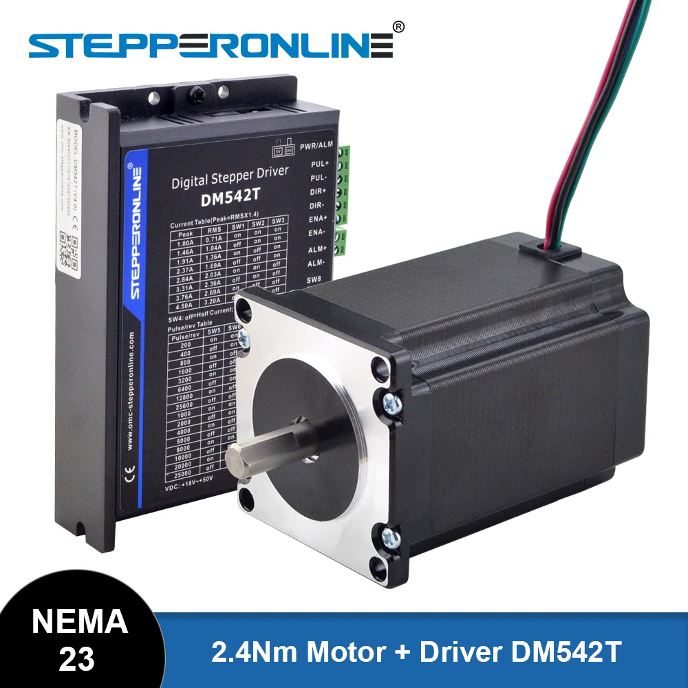 stepperonline nema 23 stepper motor open loop kit 24nm 4a driver dm542t para impressora 3d maquina de gravacao cnc fresadora 01