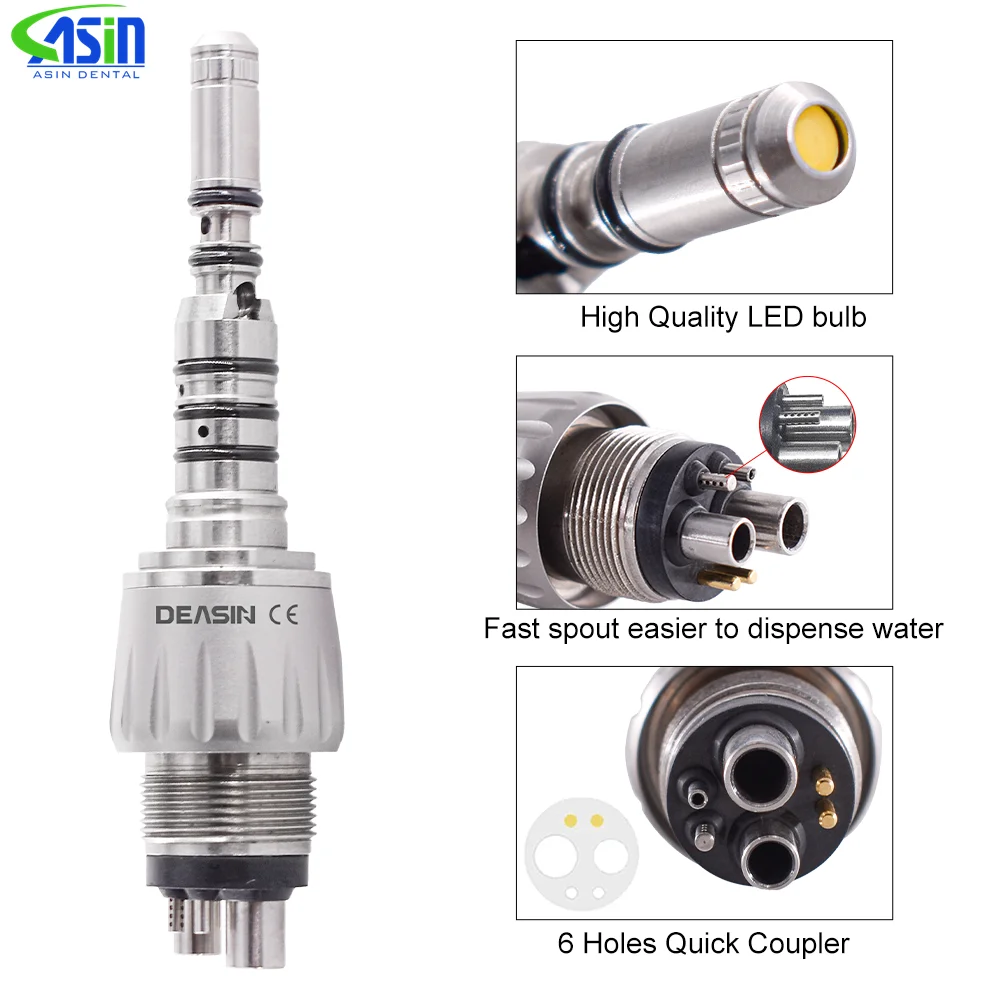 Dental 6 HOLE Quick Coupler For kavo 9000 LED Fiber optic Handpiece Adaptor Coupling 6M6 Holes with water filter