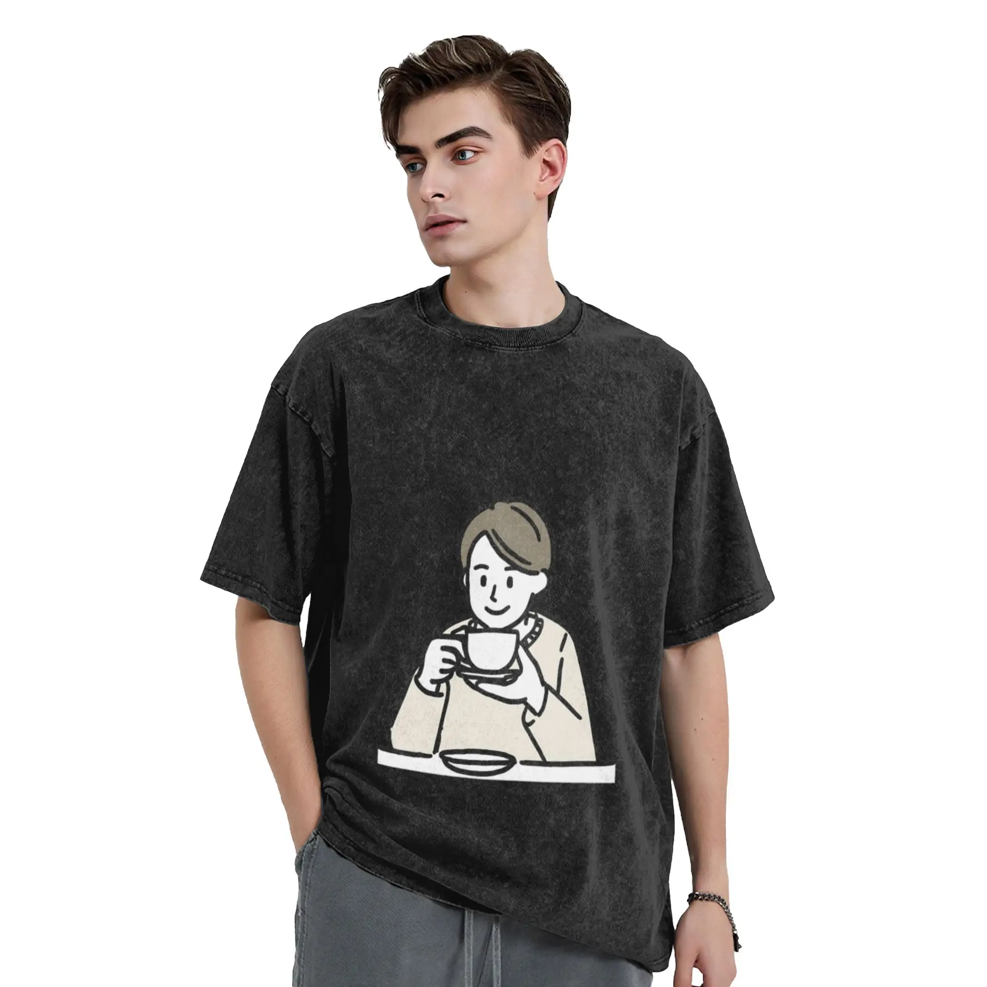 morning coffee6 Unique Chic A Washed T Shirt Men's Women's Oversized Cotton Tees Tops