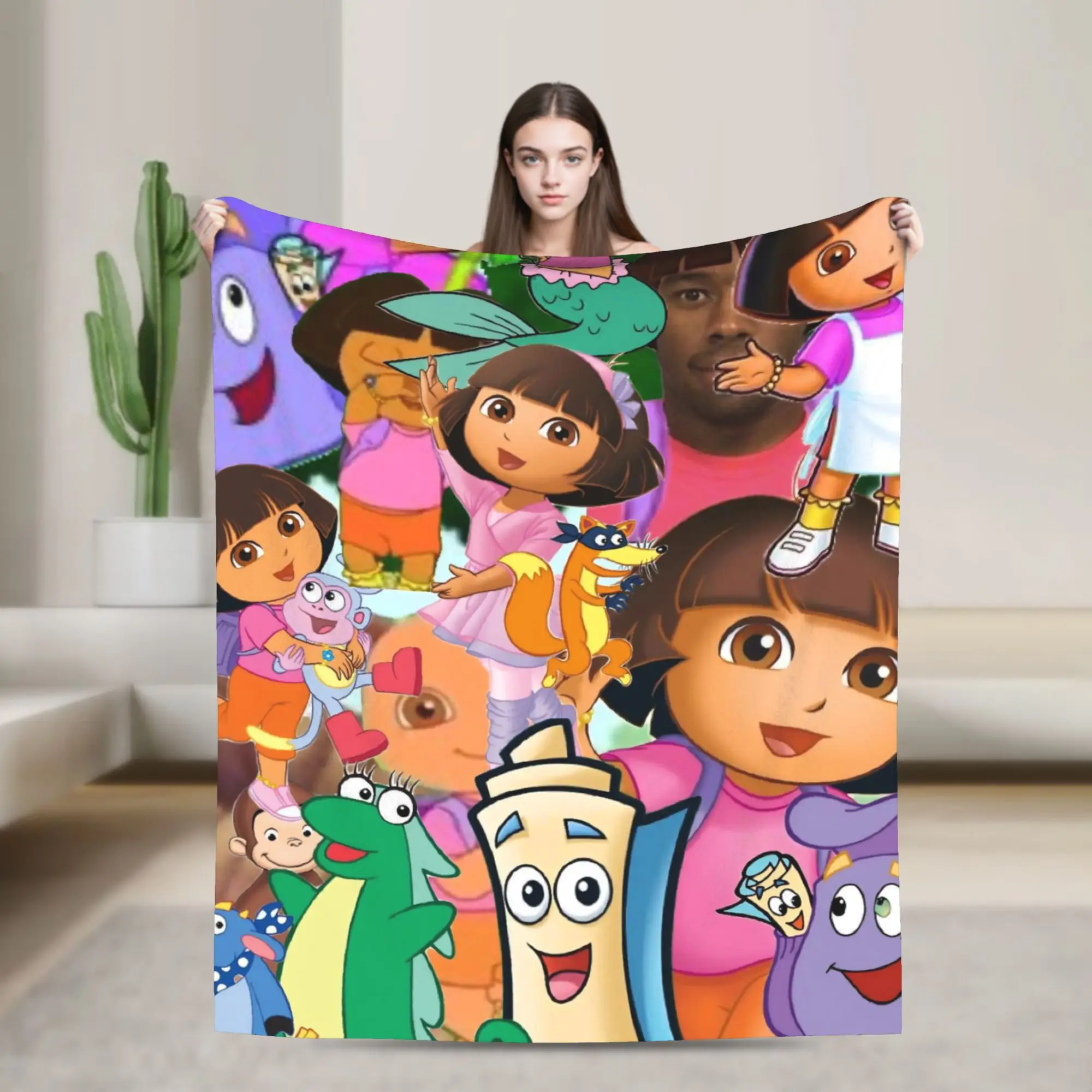 D-Doras The Explorer Warm Soft Blanket  Picnic Plush Throw Blanket Aesthetic Outdoor Flannel Bedspread Sofa Bed Cover