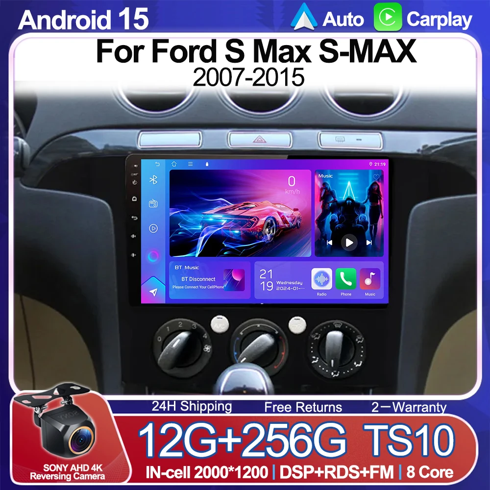 راديو السيارة لفورد S Max S-MAX 2007-2015 مشغل فيديو متعدد الوسائط السيارات CarPlay مشغل فيديو متعدد الوسائط السيارات CarPlay GPS أندرويد