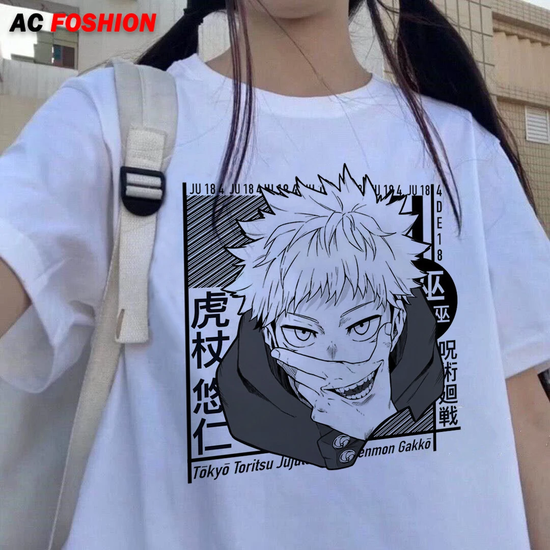 Women's T-shirt Japanese Anime Jujutsu Kaisen T Shirt Women Gojo Satoru Y2k Tops Yuji Itadori Graphic Tees Oversized T-shirt