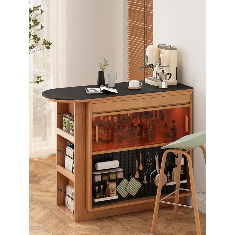 

Nordic bar cabinet solid wood living room rock slab partition island table Japanese side cabinet storage side cabinet against th